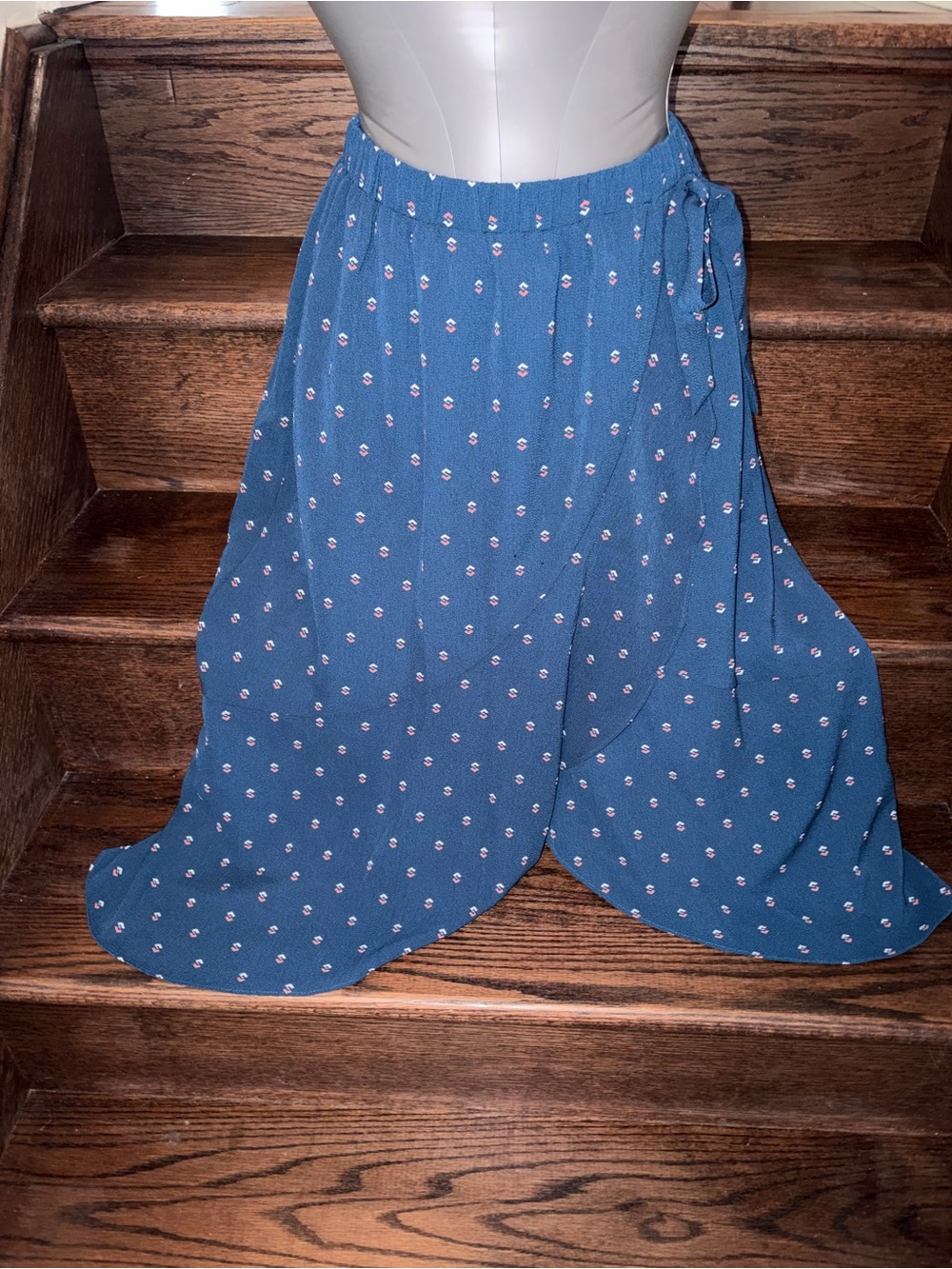Everly Blue Floral Wrap Maxi Skirt with Side Tie